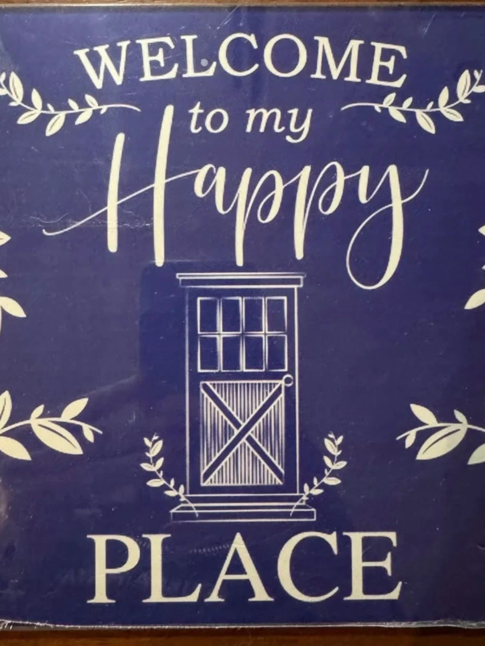 Welcome to My Happy Place Wall Sign - Navy & White